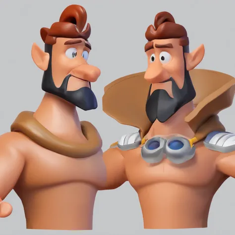 Criar um personagem no estilo Pixar. Trata-se de um homem de 30 anos, com barba, Branco, com cabelos castanhos curtos e um quiff, e olhos castanhos. Ele deve estar na frente de um computador, Trabalhar como designer