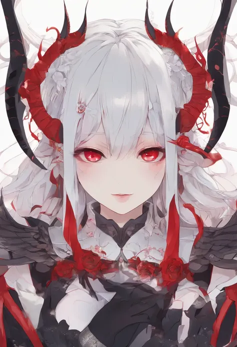 Anime girl with horns and red eyes posing for a photo, demon anime girl, demon girl, Portrait of demon girl, white horns demon queen, Cute Succubus, Portrait of a female demon, beautiful elegant demon queen, demon mika kurai, Succubus in tight short dress,...