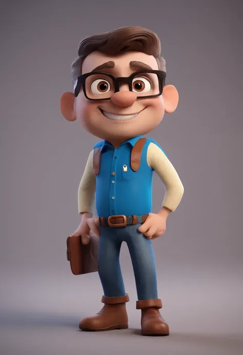 Cartoon character of a man with black glasses and a blue shirt, animation character, Caractere estilizado, animation style rendering, 3D estilizado, Arnold Maya render, 3 d render stylized, toon render keyshot, Personagem 3D, Personagem 3D, 3d rendering st...