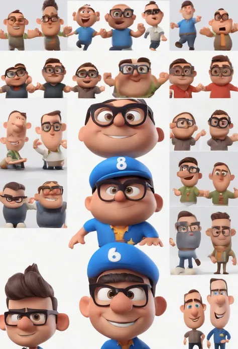 Cartoon character of a man with black glasses and a blue shirt, animation character, Caractere estilizado, animation style rendering, 3D estilizado, Arnold Maya render, 3 d render stylized, toon render keyshot, Personagem 3D, Personagem 3D, 3d rendering st...