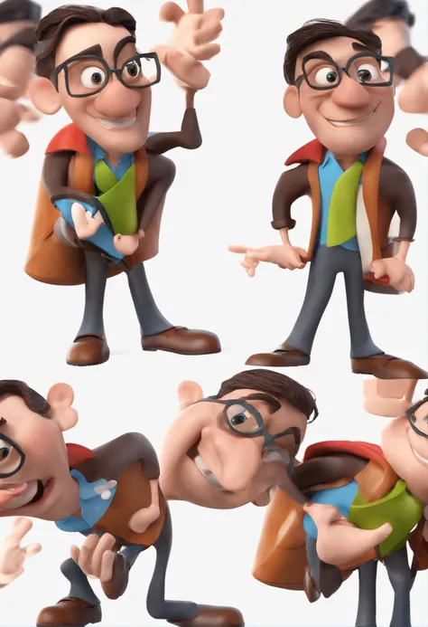 Cartoon character of a man with black glasses and a blue shirt, animation character, Caractere estilizado, animation style rendering, 3D estilizado, Arnold Maya render, 3 d render stylized, toon render keyshot, Personagem 3D, Personagem 3D, 3d rendering st...