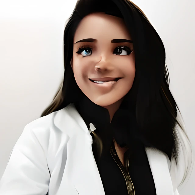 Portrait of blond dermatologist doctor with white room in background, cabelo loiro, medium, com roupa vermelha e jaleco