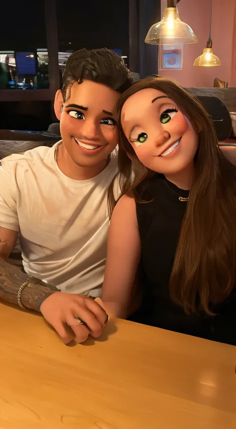 foto de um casal sorrindo no estilo disney pixar, melhor qualidade