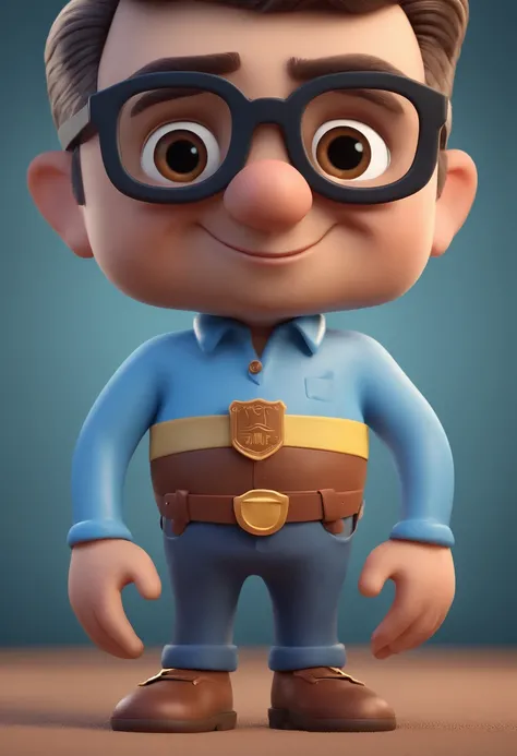 Cartoon character of a man with black glasses and a blue shirt, animation character, Caractere estilizado, animation style rendering, 3D estilizado, Arnold Maya render, 3 d render stylized, toon render keyshot, Personagem 3D, Personagem 3D, 3d rendering st...