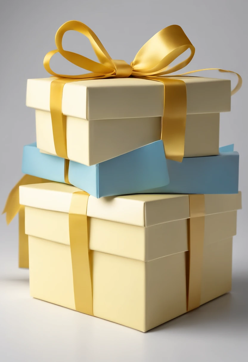 light yellow gift box, blue fastener, white background