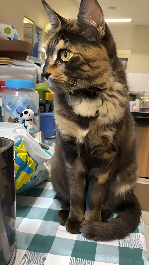 Theres a cat sitting at a table in a kitchen, Tomado com Sony Alpha 9, ela tem cerca de 1 6 anos de idade, taken with sony a7r camera, ela tem cerca de 2 0 anos, ela tem cerca de 20 anos, peludo bonito precisa de sua ajuda, Tomada com Canon 8 0 D, Tirada c...