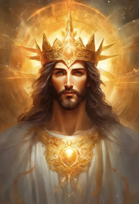 A high-definition portrait of a mans face(( Jesus Cristo)) ((Um homem anjo)), (( o Filho de Deus)), Deus, arte de deus, Deus da mitologia grega, Um retrato impressionante de um deus, Frank Kelly Freas, Estilo Karol Bak, ((beautiful face)), Ultra Definition...