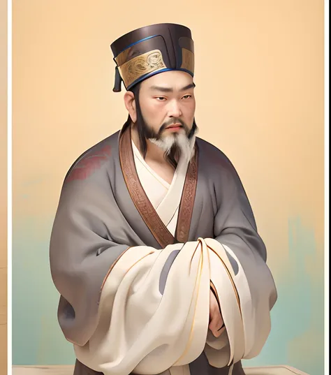 Painting of a man with an off-white beard and a gray robe, by Emperor Huizong of Song, zhang daqian, feng shu, qi sheng luo, by Xuande Emperor, inspired by Zhang Shunzi, Yang Qi, style of guo hua, song nan li, hua cheng, yuan - ti, by Gu Kaizhi