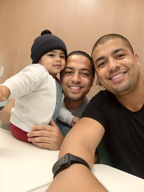 There are two people and a baby sitting at a table, marido esposa e filho, Happy family, Ronaldo Nazario, Family photo, Ronaldo Nazario Fenomeno, fami, imagem de qualidade muito baixa, foto no iphone, portrait of family of three, vacation photo, Selfie, im...