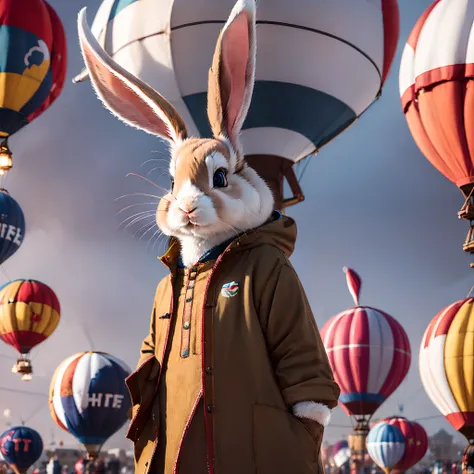 there is a rabbit inside the hot air balloon