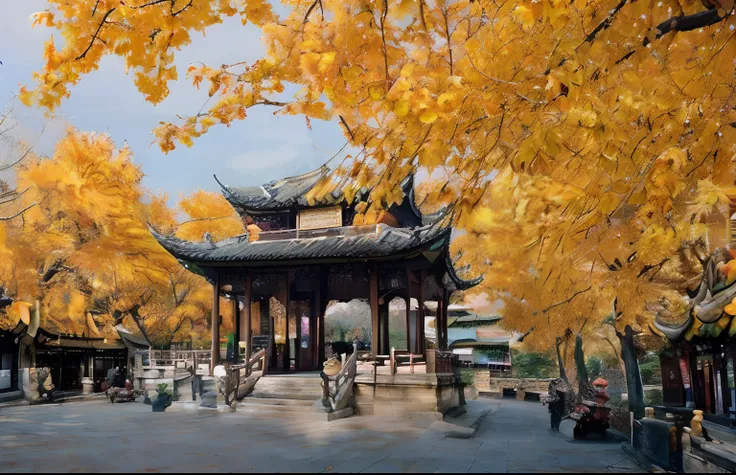 arafi in a chinese city with a pagoda as a backdrop, beautiful image, hangzhou, golden autumn, ( visually stunning, nanquan, chi...