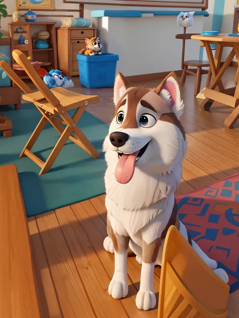 cachorro husky fofo estilo Disney pixar, alta qualidade, melhor qualidade