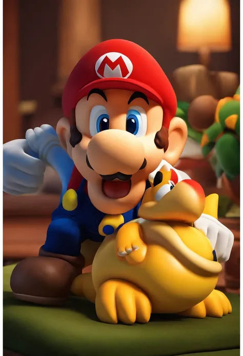 Mario na cama com bowser