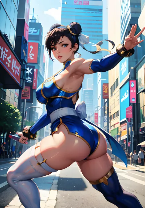 arafed woman in a blue outfit is posing on a city street, portrait of chun - li, chun li, chun - li, chun-li, portrait of chun li, chun li at the gym, extremely detailed artgerm, [ 4 k digital art ]!!, trending on cgstation, wojtek fus, beautiful digital a...