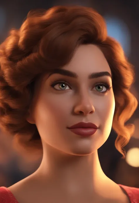 "(best quality,ultra-detalhado,Realistic:1.37),3D rendering,illustration,design de personagens, uma mulher com cabelos curtos e cacheados escuros,belos olhos detalhados, e outra mulher gordinha com cabelo liso Estilo Pixar,morena mulher,Dancing on the Disn...