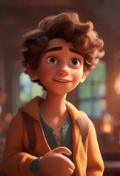 Image of a boy for a story in a YouTube video in Pixar format, Hes the little allabester, Hes the class leader, Hes outgoing, Playful and gets up for a lot of things, cabelo curto