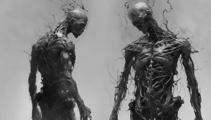 full body of a zombified cyborg mutant humanoid terrifying creature, Perfect centralization, coelho (franco)de Donnie, Standing position, beleza abstrata, Centrado, looking at the camera, Facing the camera, nearing perfection, triste, desespero, corpo inte...