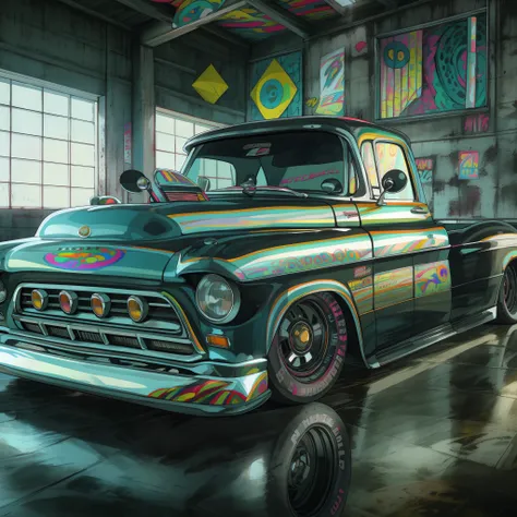 black and whithe truck ,eduardo kobra ,van gog ,romero brito ,on back, corpo largo, kodakchrome : : 8 mil, insanamente detalhado...