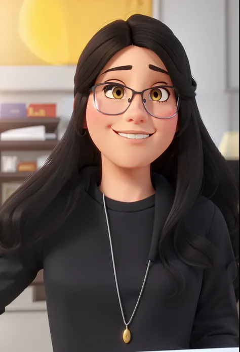 A brunette woman black hair Pixar animation style in high quality