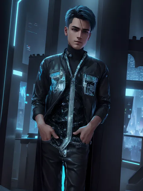 Change background cyberpunk handsome boy, realistic, 8k, ultra realistic