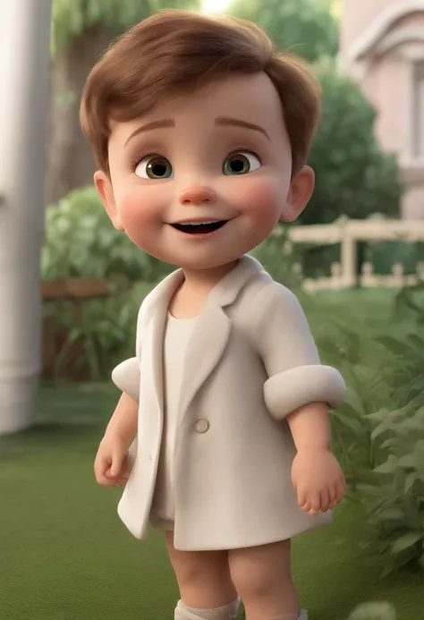 a happy cute kid standing short hair, vestindo uma fantasia espacial, , fundo branco, barnet, Tom, Estilo Pixar, ....3d, desenhos animados, rosto detalhado, asymmetrical 16k