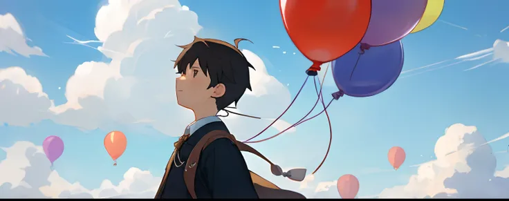 head phone、Boy with flying balloon