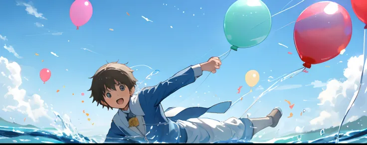 Manipulating water、Boy with flying balloon