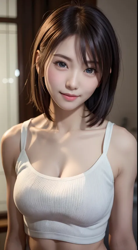 Best quality, 超高分辨率, (Photorealistic: 1.4), Beautiful eyes, Super beautiful, Very short hair, Beautiful, Sweetheart, t-shirt with rough chest, Beautiful soldiers, Invite the eyes of the audience, Lovers perspective, Invite expressions, Sexy smile, Perfect ...