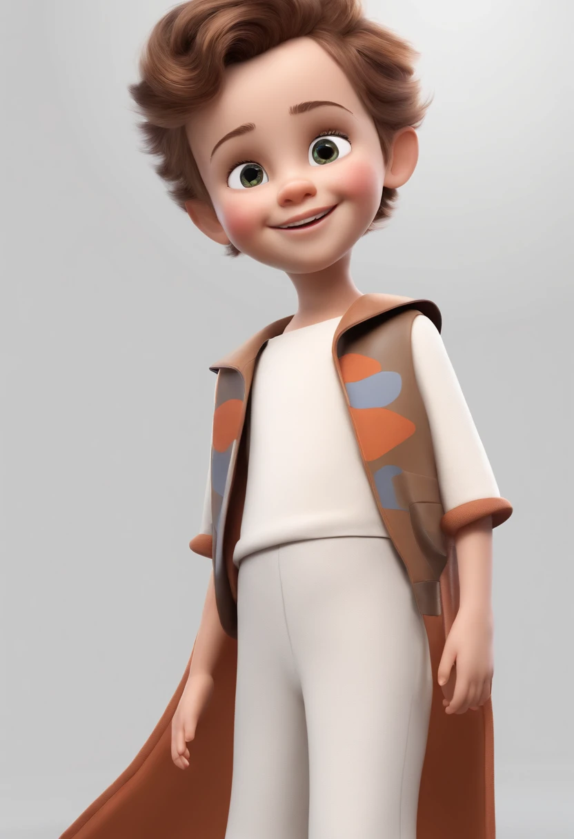 a happy cute kid standing short hair, vestindo uma fantasia espacial, , fundo branco, barnet, Tom, Estilo Pixar, ....3d, desenhos animados, rosto detalhado, asymmetrical 16k