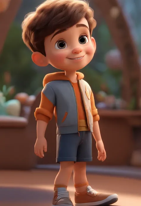 a happy cute kid standing short hair, vestindo uma fantasia espacial, , fundo branco, barnet, toon, estilo pixar, 3d, desenhos animados, rosto detalhado, asymmetrical 16k