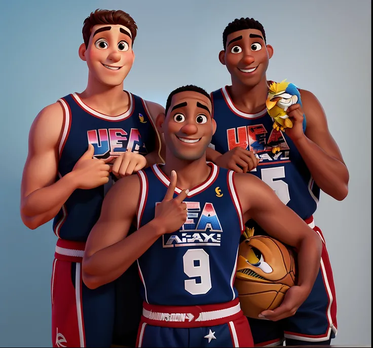 Bird, Jordan e Johnson posando para uma foto no estilo Disney Pixar,
alta qualidade, melhor qualidade