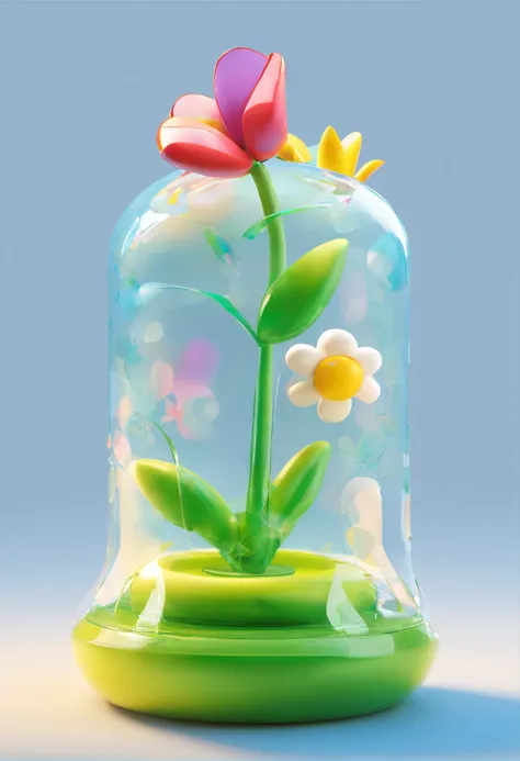 Nintendo character design, a flower made of thin bands with the same band thickness of air, green stem blue tulip, clean background, bright iridescent highlights, studio lighting, atmospheric lighting, with exquisite texture, high detail, high resolution, ...