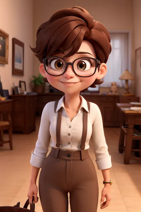 Obra-prima, de melhor qualidade, A woman with glasses with short brown hair, com um gatinho