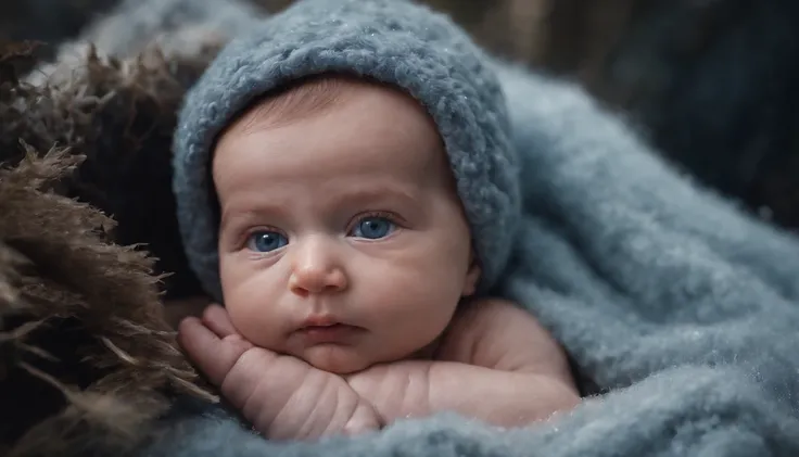 newborn baby abandoned in the snow lying on blankets of wool and fur, skin turning blue and black, medieval Hungary, night, snow covered forest, scene from horror film, 8k, ultrarealistic, cinematic, cinematic scene from film