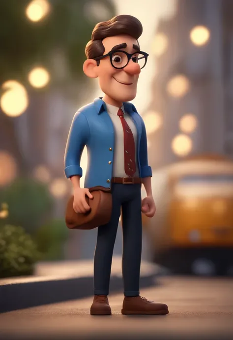 Cartoon character of a man wearing black glasses and a blue shirt, um personagem animado, Caractere estilizado, animation style rendering, 3D estilizado, Arnold Maya render, 3 d render stylized, toon render keyshot, Personagem 3D, Personagem 3D, 3d renderi...