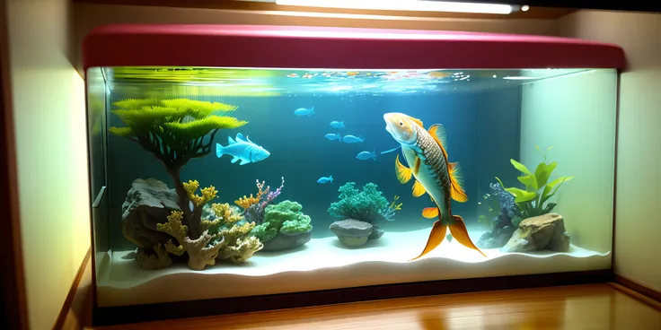 Golden-colored Arowana，Inside the fish tank，Noble swimming posture