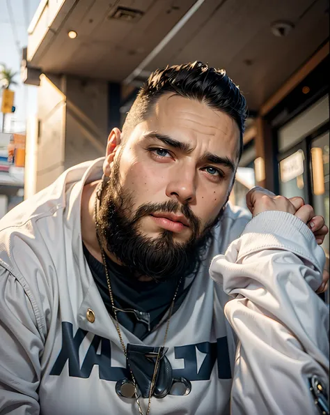 Homem branco com barba e cabelo branco