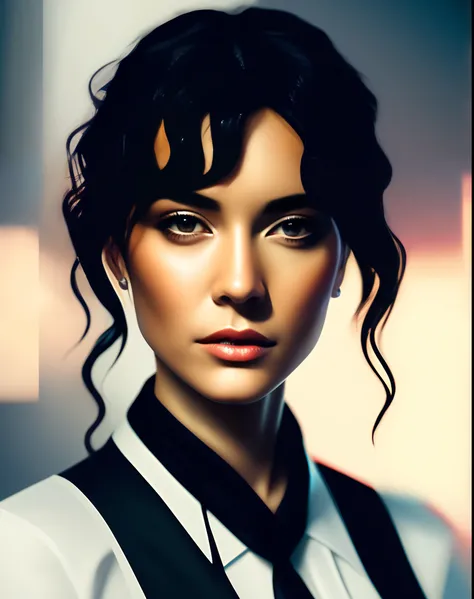 there is a woman with a tie and a white shirt, gorgeous digital painting, stunning digital painting, realistic digital art 4k, realistic digital art 4 k, cinematic realistic portrait, glossy digital painting, realistic female portrait, realistic digital pa...