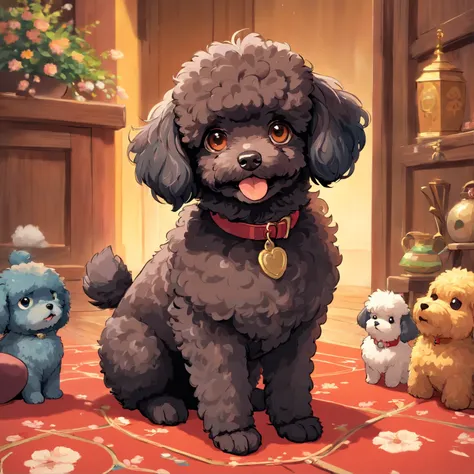 (masterpiece), best quality, expressive eyes, perfect face, black chocolate toy poodle, fluffy fur, slender a and elegant dog