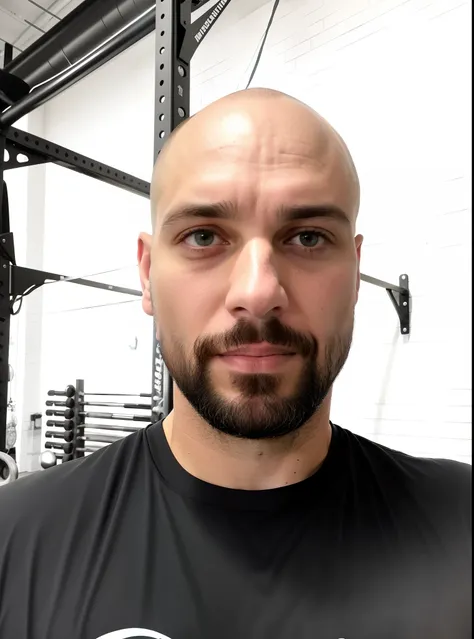 there is a man with a bald head and a beard in a gym, 3 2 years old, 3 6 years old, (38 years old), sweaty face, bald with short beard, 38 years old, tony matelli, marco plouffe, yann blomquist, 2 9 years old, rugged man portrait, 3 5 years old, 35 years o...