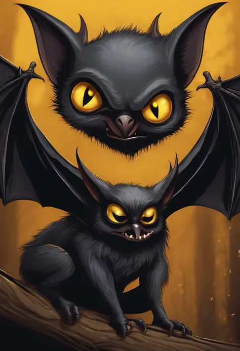 Evil cartoon bat with yellow eyes