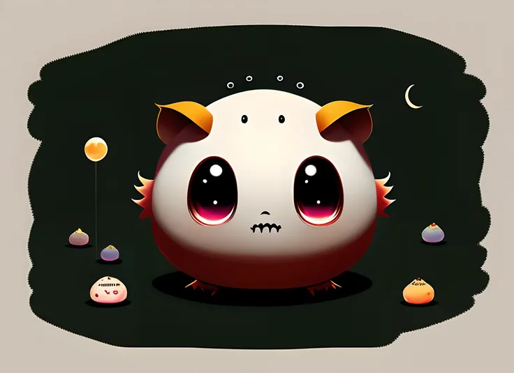 Illustration of a cute and creepy monster with a single head in the image of a mochi