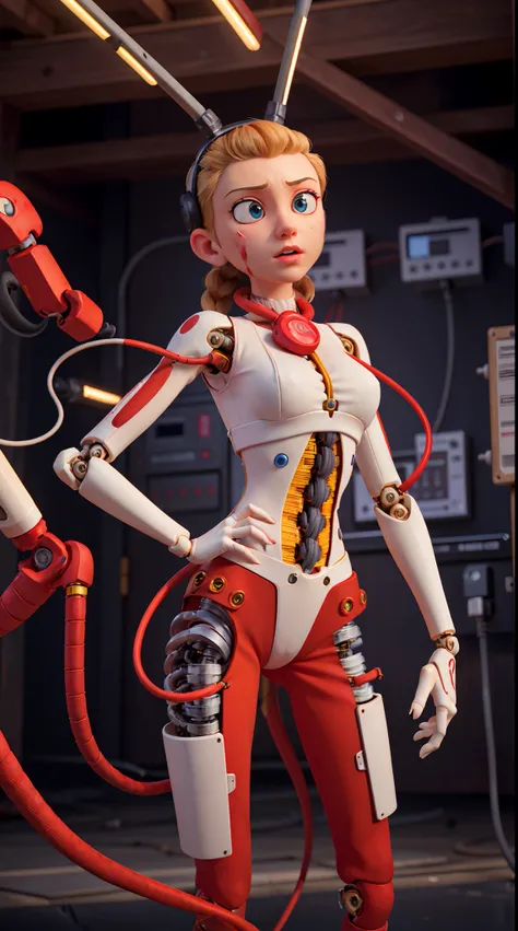 (((masterpiece))), (((best quality))), ((ultra-detailed)), (highly detailed CG illustration), ((an extremely delicate and beautiful)),cinematic light,((1mechanical girl)),solo,(cowboy shot:1.2),(machine made joints:1.2),((machanical limbs)),(blood vessels ...