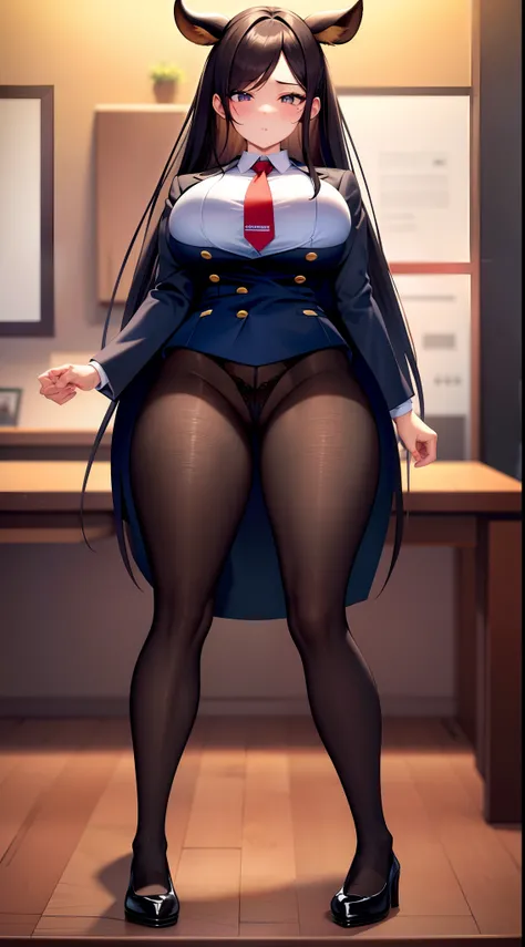 ((High quality, 8K, Masterpiece: 1.5)), Dinamic poses, Very big breasts, big ass, Soft, Tight office uniform, High quality, Very Horny, Beautiful, Clear visible eyes, Alone in cabinet, Shirt, Skirt, Jacket, Tie, Mini Skirt, Looks attractive, A loving look,...