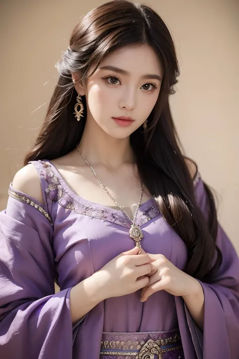 Ancient beauty，Purple ancient clothes，Ancient coiled hair，Stunning beauty