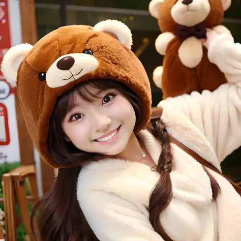 Wearing a bear costume、full bodyesbian１a person、Chibi Lori Musume、Cute smile、Eyes crunchy、full bodyesbian