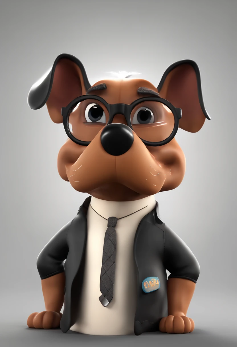 Estilo Pixar, Colorful cartoon character of a 46-year-old man with black glasses, cabelos pretos, beard and mustache and black shirt Black cap with a dog dachshund Harlequin , animation character, Caractere estilizado, animation style rendering, 3D estiliz...