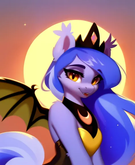 rating_safe，score_9，Cute bat pony，Furry wild pony，Luna，(Moon Princess:1.3) solo