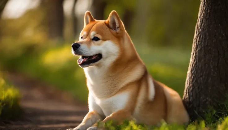 A smiling Shiba Inu is looking at us