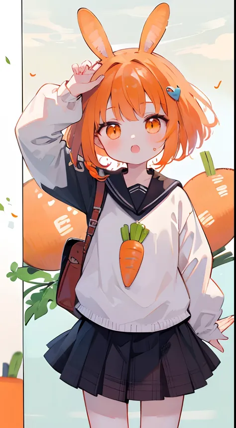 One girl、carrots、Orange hair、Orange Eyes、cute little、​masterpiece、Top image quality、Carrot hem on the head、